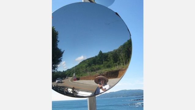 足摺岬辺の道は遠い。けれども空も海も青い。
