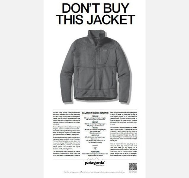 写真：2011年11月25日にニューヨーク・タイムス紙に掲載されたパタゴニアの広告